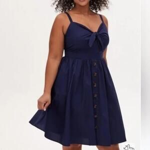 Torrid Mini Dress Plus Size 4X Navy Blue Button Up Tie Chest Sleeveless Smocked